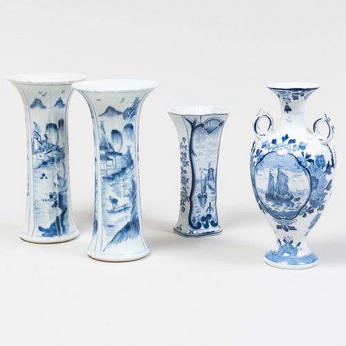 GROUP OF FOUR BLUE AND WHITE