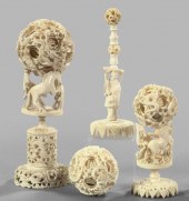 Group of Four Carved Bone Sphe