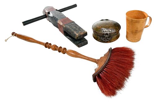 GROUP OF FOUR CARVED WOOD AND