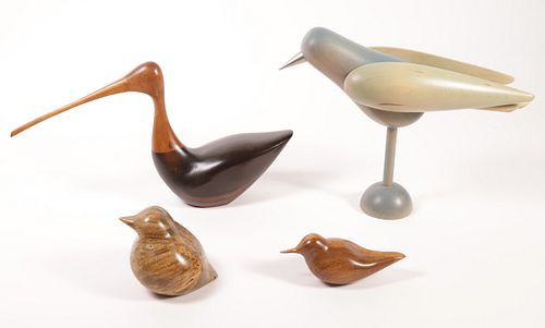 GROUP OF FOUR CARVED WOODEN BIRD