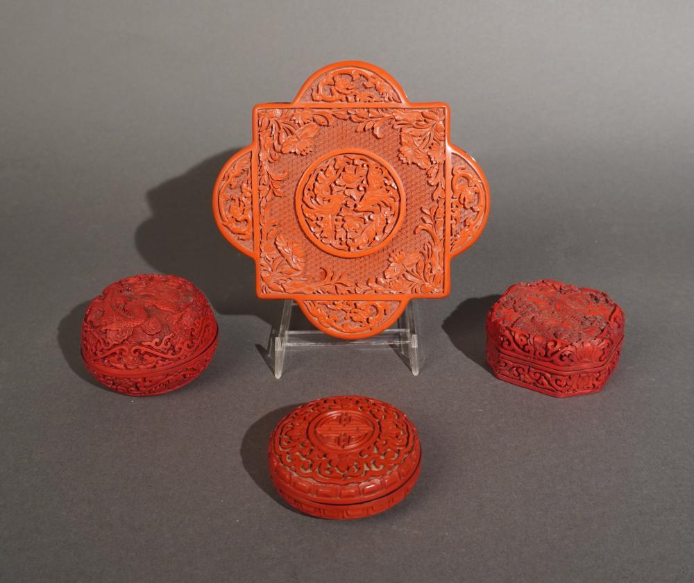 GROUP OF FOUR CHINESE CINNABAR TYPE