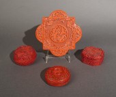 GROUP OF FOUR CHINESE CINNABAR