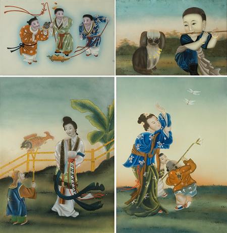 Group of Four Chinese Reverse Glass