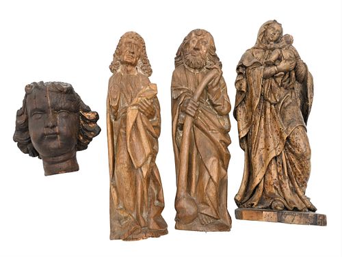 GROUP OF FOUR EARLY CARVED WOOD
