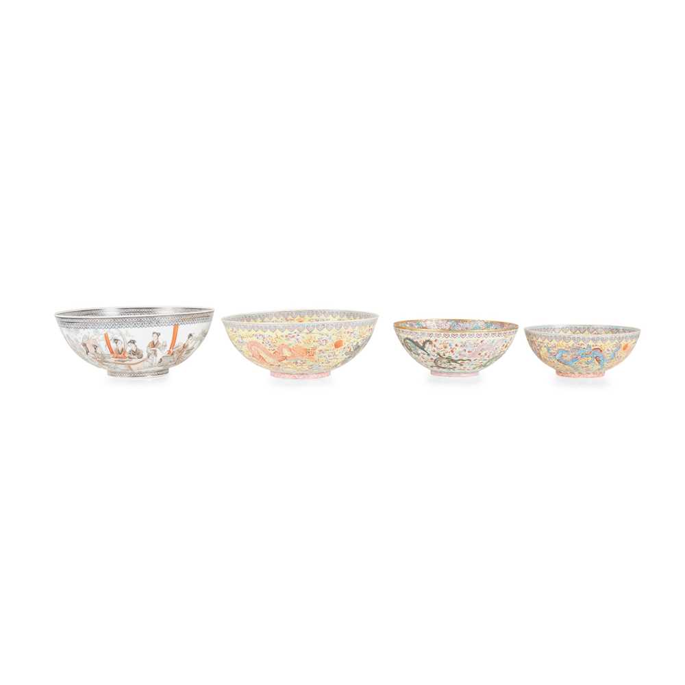 GROUP OF FOUR EGGSHELL FAMILLE ROSE