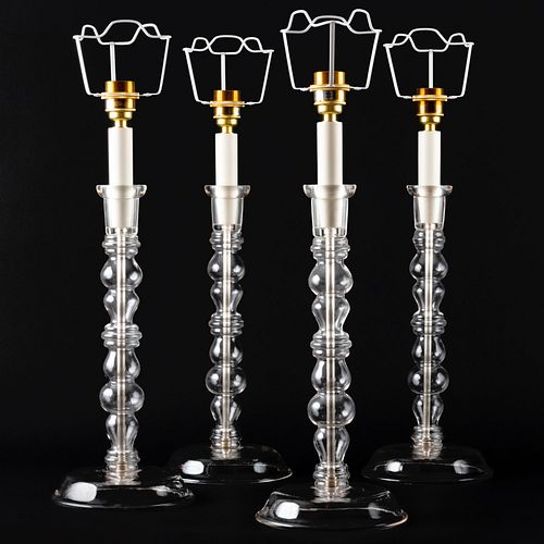 GROUP OF FOUR GLASS CANDLESTICK