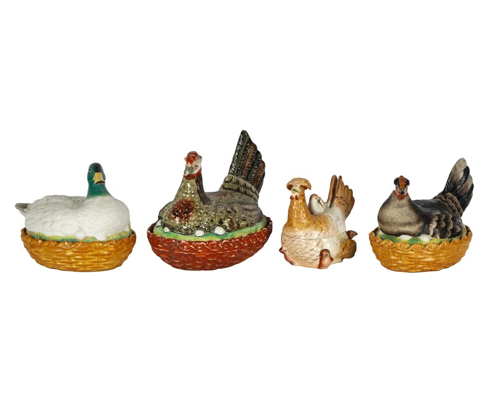 GROUP OF FOUR GLAZED CERAMIC BIRD