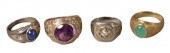 GROUP OF FOUR GOLD MENS RINGS.