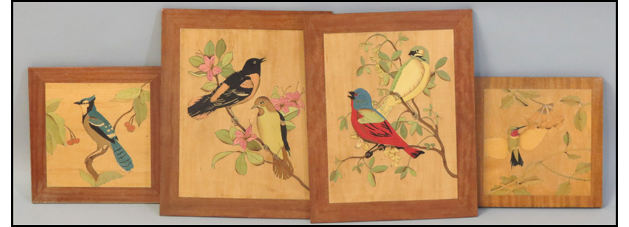 GROUP OF FOUR INLAID WOOD BIRD