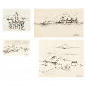 GROUP OF FOUR INUIT DRAWINGS: