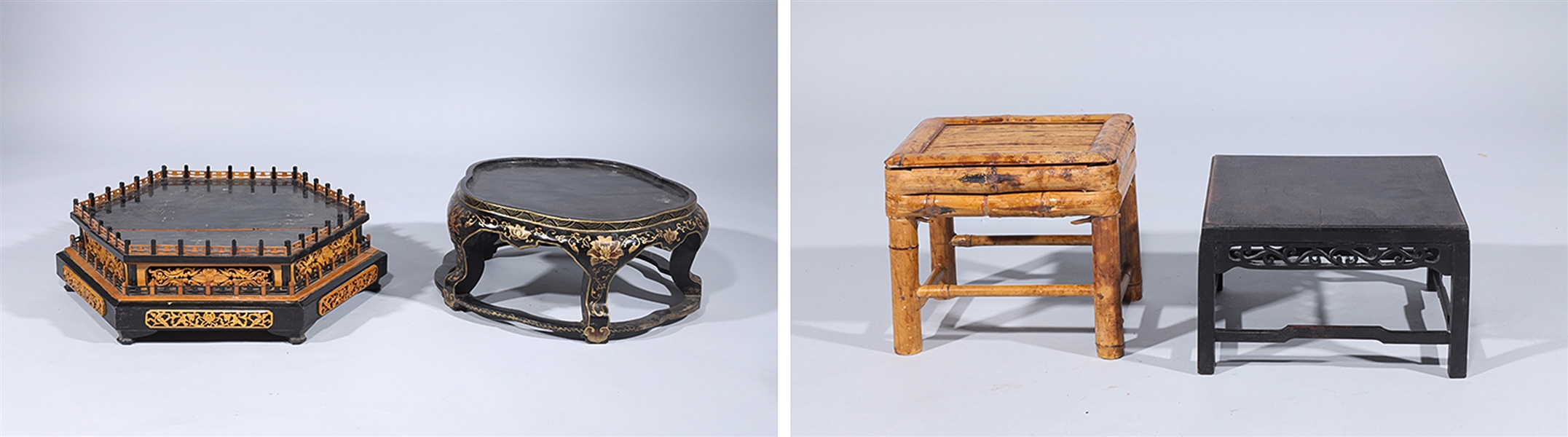 Group of four large wooden stands