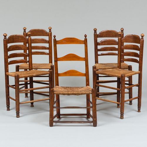 GROUP OF FOUR OAK LADDER BACK