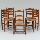 GROUP OF FOUR OAK LADDER BACK