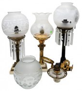 GROUP OF FOUR OIL LAMPS, TO IN