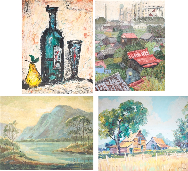 Group of four oil paintings,