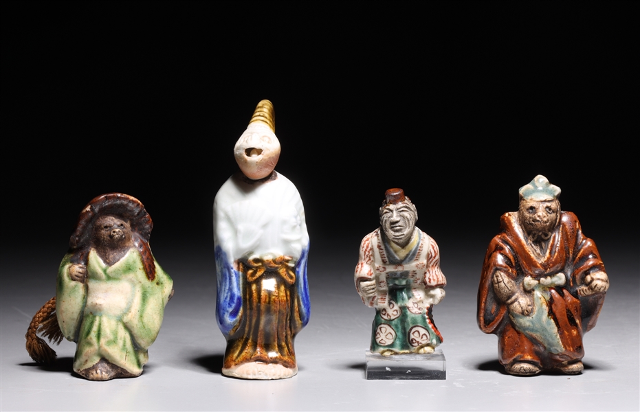 Group of four old Japanese glazed