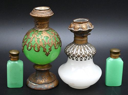 GROUP OF FOUR OPALINE PERFUMES,