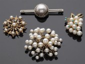 GROUP OF FOUR PEARL AND GOLD P