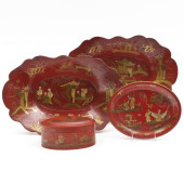 GROUP OF FOUR RED TôLE AND LAC