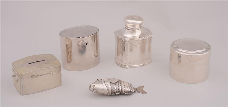 GROUP OF FOUR SILVER BOXES AND AN