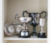 GROUP OF FOUR SILVER PLATE TRO