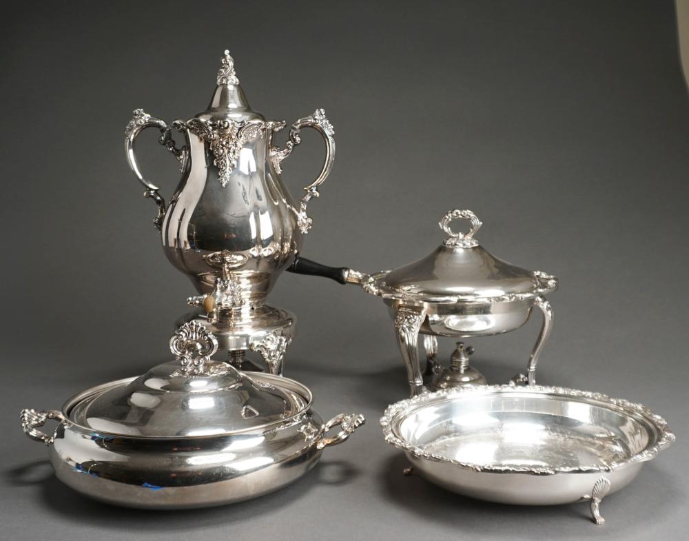 GROUP OF FOUR SILVERPLATE TABLE