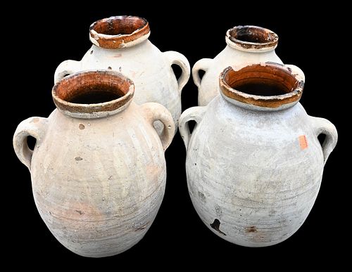 GROUP OF FOUR STONEWARE HANDLED