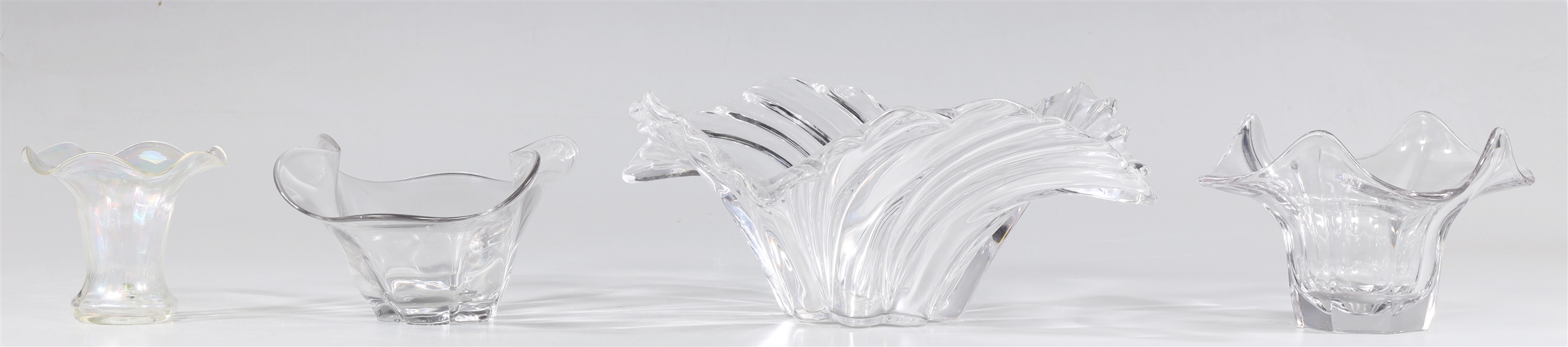 Group of four vintage ruffled glass