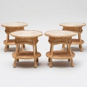 GROUP OF FOUR WICKER SIDE TABL