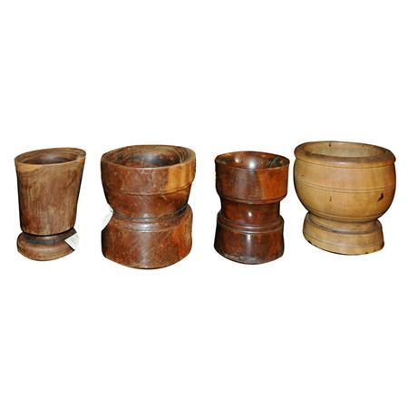 Group of Four Wood Mortars 	 