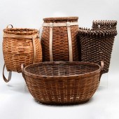 GROUP OF FOUR WOVEN BASKETS AN