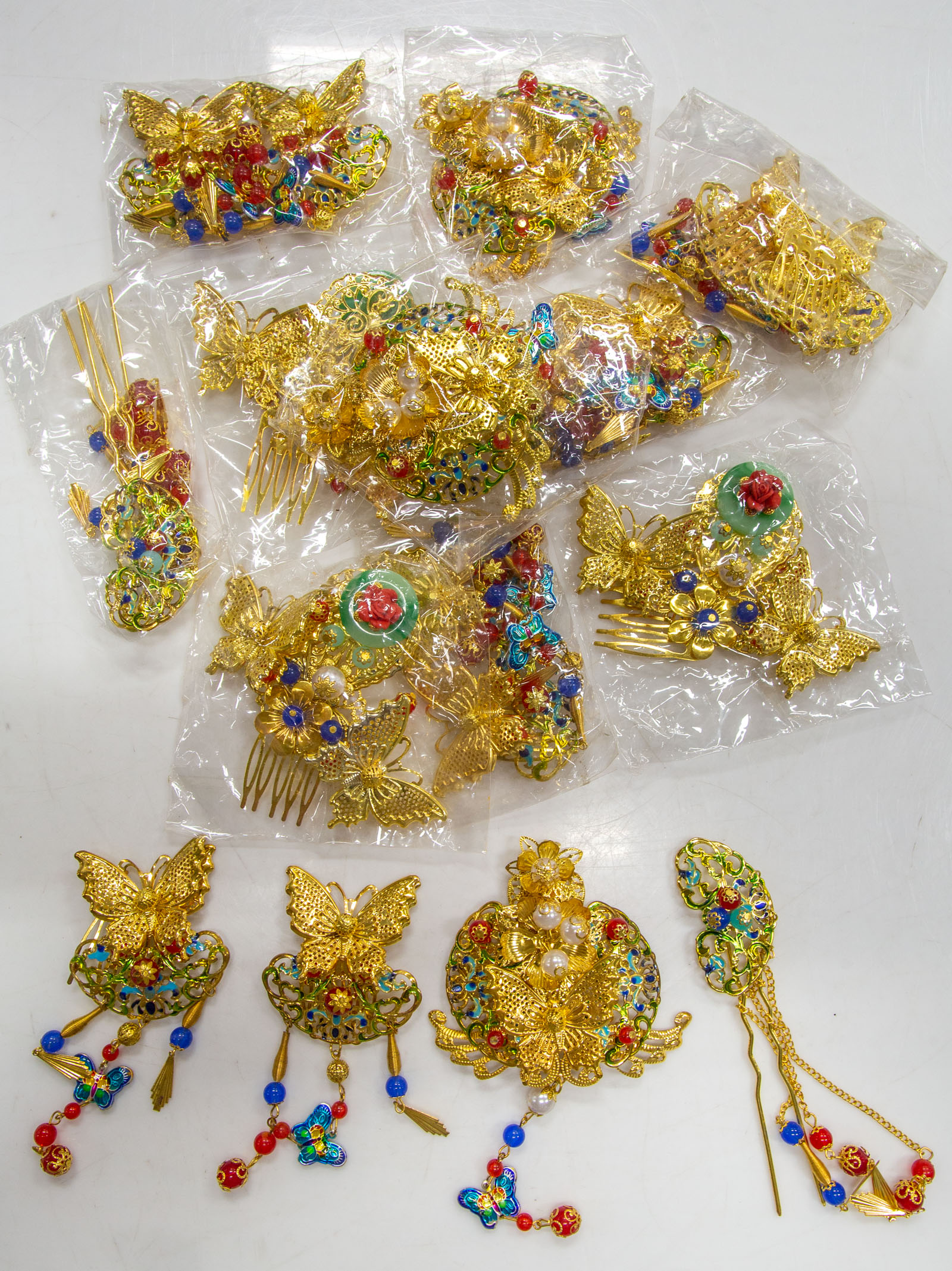 GROUP OF GILT ASIAN STYLE HAIR PINS