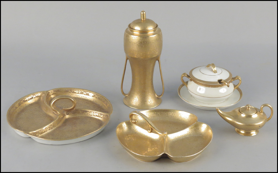 GROUP OF GILT PORCELAIN.