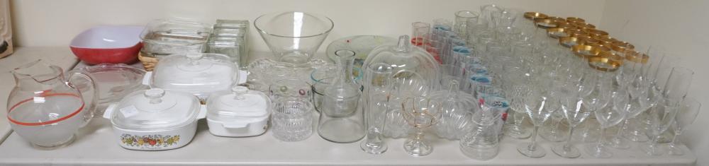 GROUP OF GLASS BARWARE, TABLE