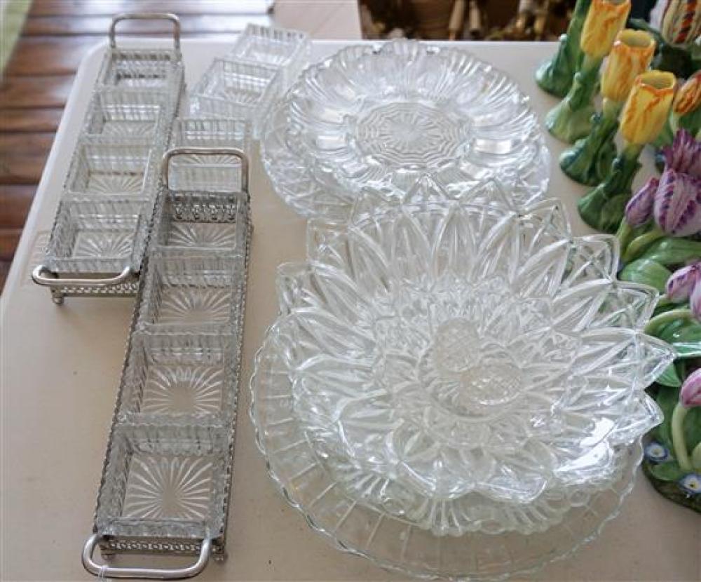 GROUP OF GLASS PLATES AND RELISH