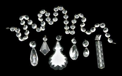 Group of glass prisms: teardrops,