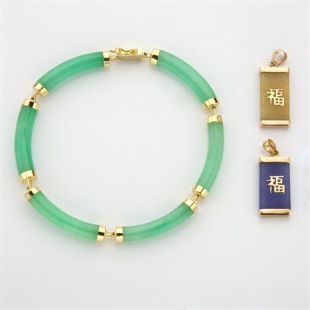 Group of Gold and Multicolored Jade