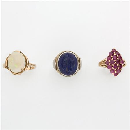 Group of Gold and Stone Rings 	 