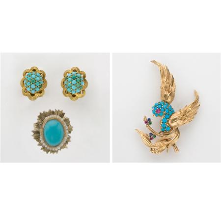 Group of Gold and Turquoise Jewelry