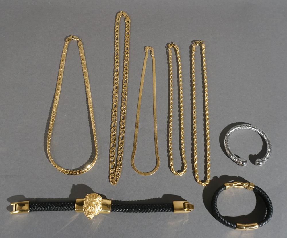 GROUP OF GOLD PLATED, LEATHER AND