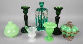 GROUP OF GREEN GLASSWARE, LATE