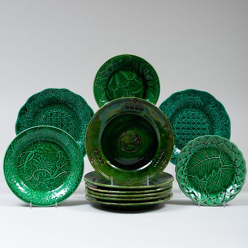 GROUP OF GREEN MAJOLICA