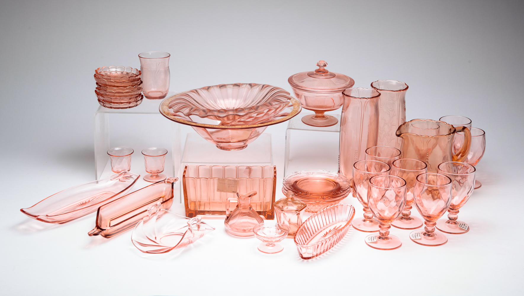 GROUP OF HEISEY PINK GLASS.