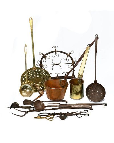 GROUP OF IRON AND BRASS KITCHEN