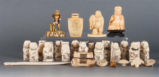 Group of Japanese carved bone and