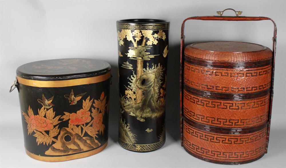 GROUP OF LARGE ASIAN LACQUER PIECES