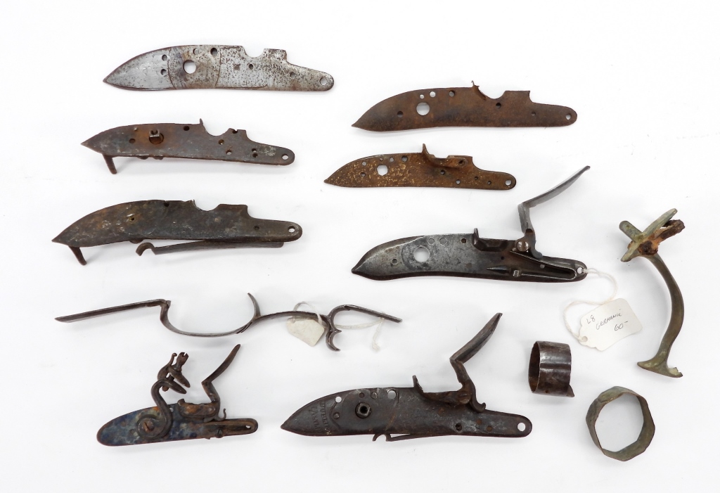 GROUP OF LOCK PLATES AND GUN