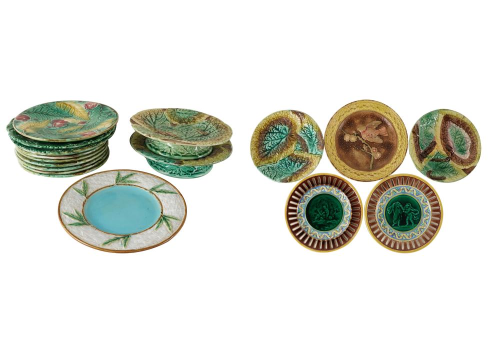 GROUP OF MAJOLICA PLATES &