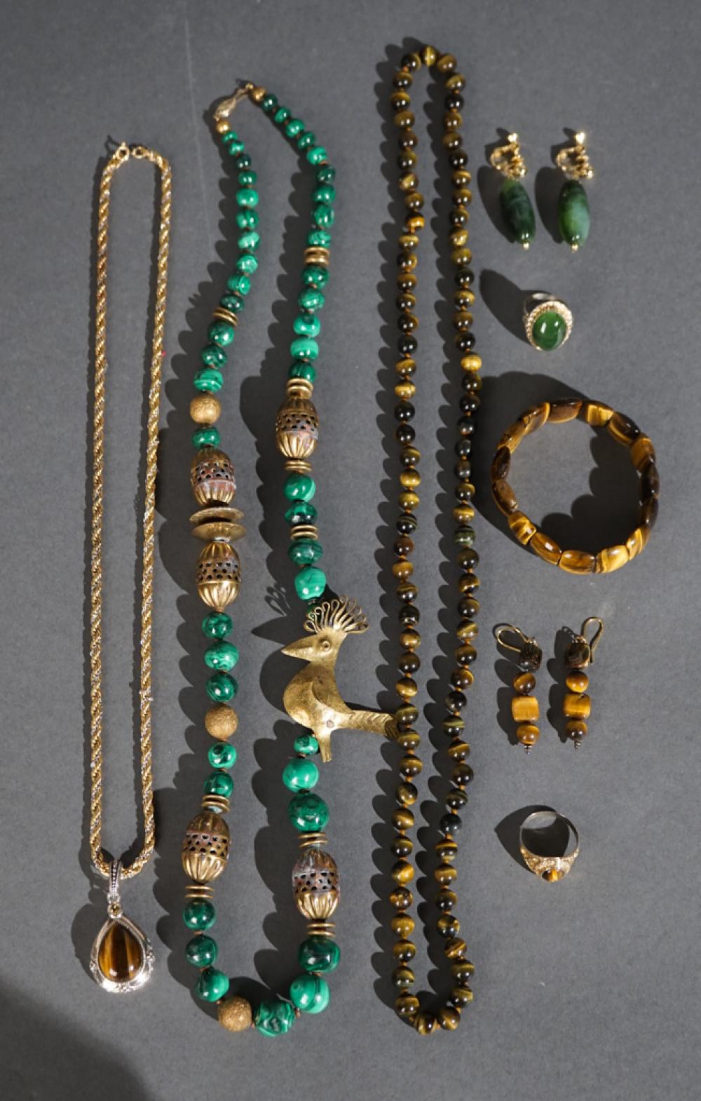 GROUP OF MALACHITE AND TIGER EYE