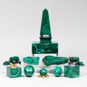 GROUP OF MALACHITE TABLE ARTIC